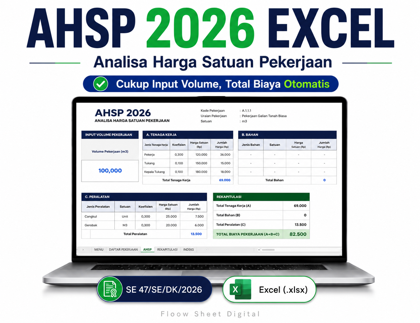 AHSP 2026 Excel Otomatis Sesuai SE 47/SE/DK/2026 | Analisa Harga Satuan Pekerjaan Siap Pakai untuk RAB