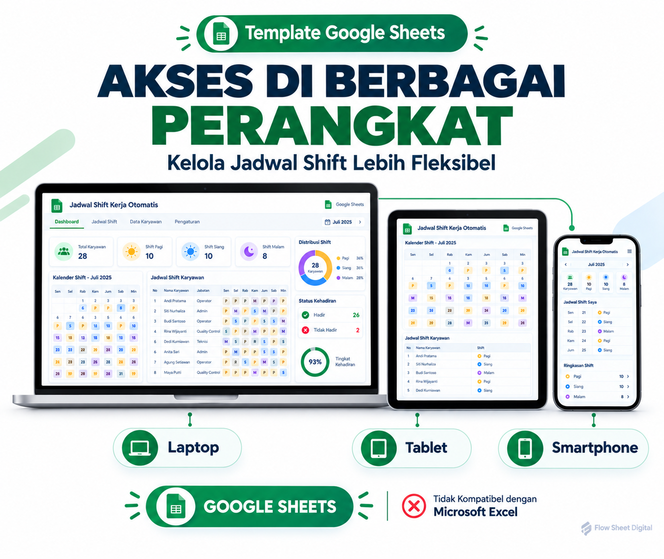 Template Google Sheets Jadwal Shift Kerja Otomatis | Jadwal Karyawan, Kalender Libur & Dashboard