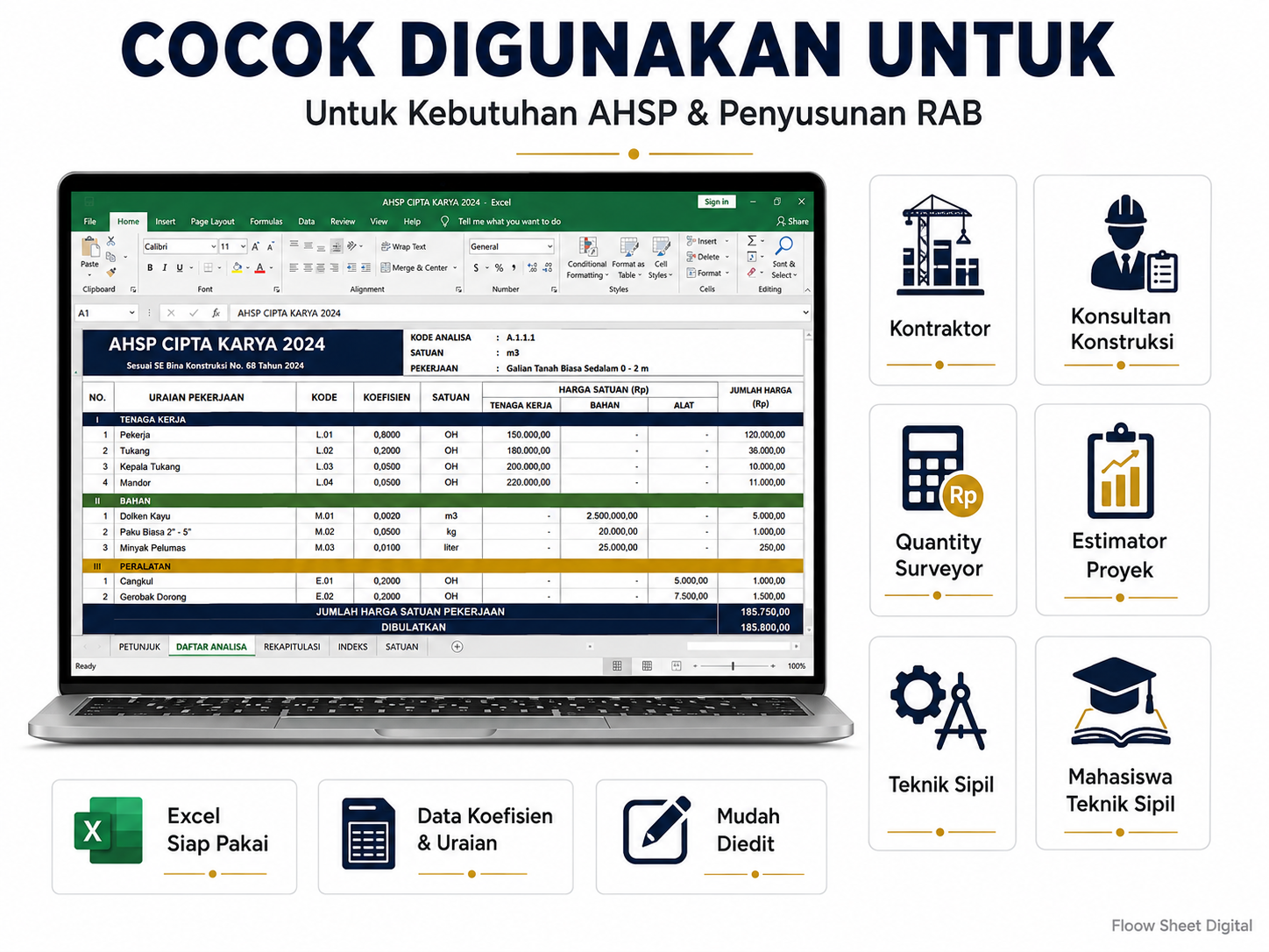 Template Excel AHSP Cipta Karya 2024 | Analisis Harga Satuan Pekerjaan Sesuai SE Bina Konstruksi No. 68 Tahun 2024