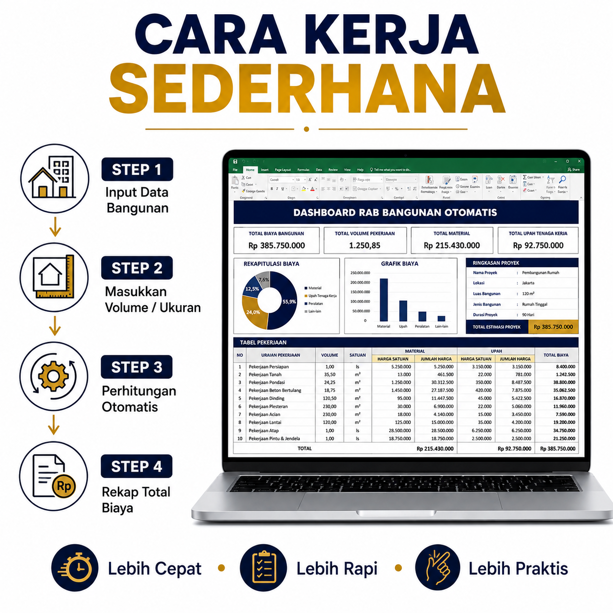 Template RAB Bangunan Otomatis Excel | Hitung Biaya Bangun Rumah, Volume & Estimasi Material | RAB Siap Pakai